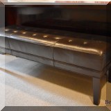 F14. Mitchell Gold + Bob Williams leather bench. 18”h x 55”w x 18”d 